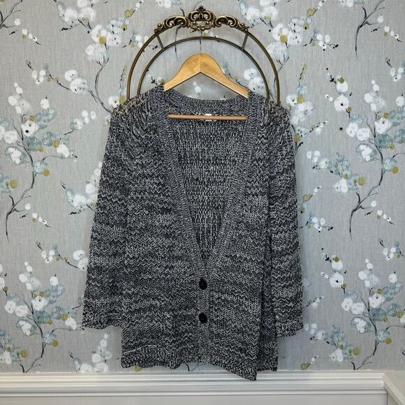 J Jill Sweaters - J Jill Black and White 3/4 Sleeve Length Button Up Cardigan - Size Large